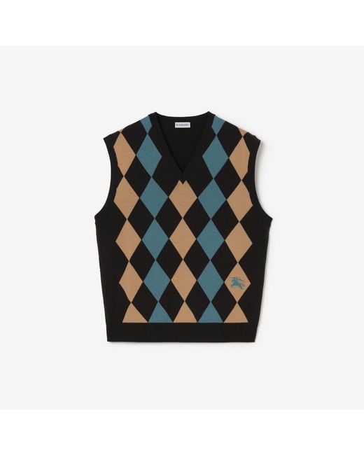 Burberry Black Argyle Wool Sweater Vest for men