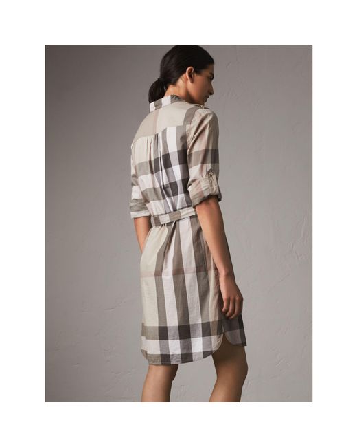 Burberry Blue Check Cotton Shirt Dress Pale Stone