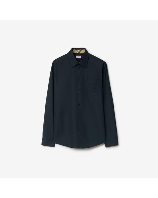 Burberry Men's Blue Regular Fit Cotton Poplin Shirt