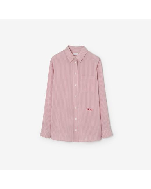 Burberry Pink Relaxed Fit Striped Silk Shirt