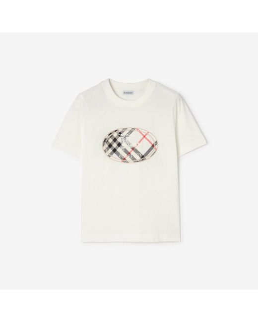 Burberry White Check Knight Stamp Cotton T-Shirt