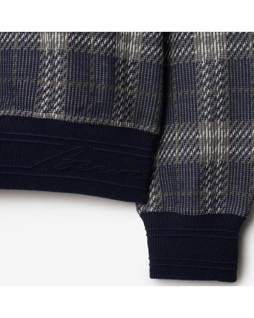 Burberry Blue Check Cotton Blend Sweater for men