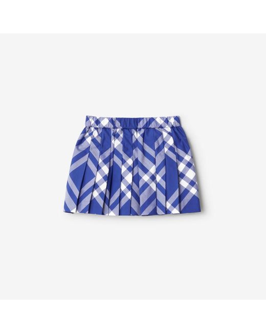 Burberry Blue Pleated Check Cotton Skirt