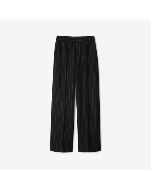Burberry Black Pinstriped Wool Tailored Trousers