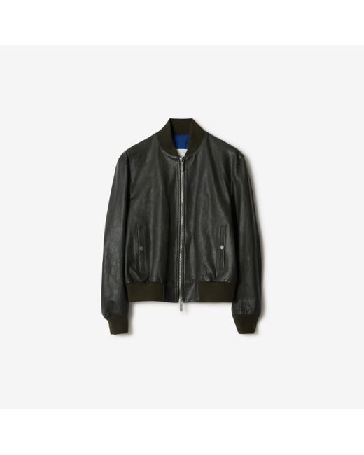 Burberry Black Leather Bomber Jacket for men