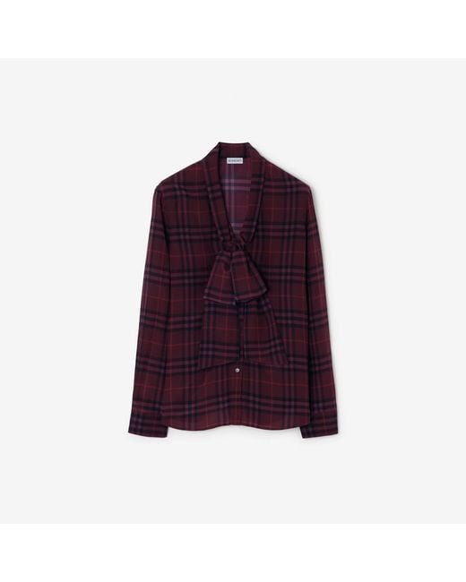 Burberry Purple Check Silk Scarf Blouse