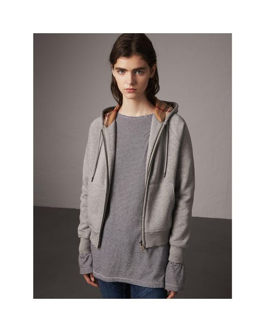 Burberry Gray Hooded Zip-front Cotton Blend Sweatshirt