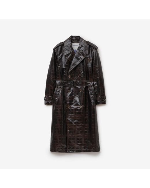 Burberry Black Long Check Hoxton Trench Coat for men