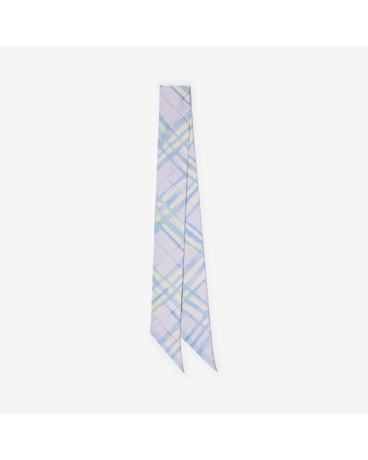 Burberry Blue Skinny Watercolour Check Silk Scarf