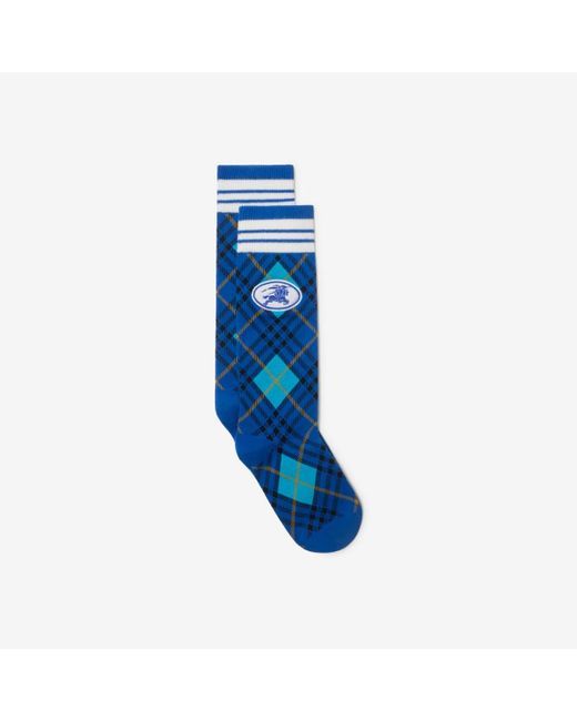 Burberry Blue Argyle Check Stretch Cotton Blend Socks