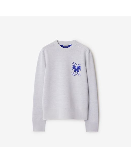 Burberry Blue Mirrored Horse Wool Blend Sweater