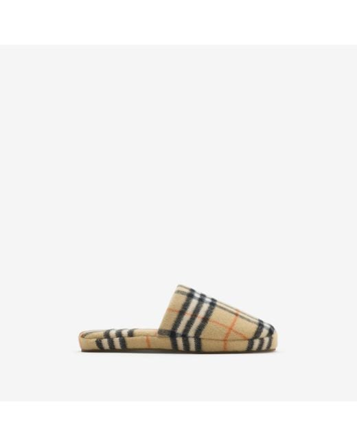 Check Wool Blend Slippers Burberry en coloris Natural