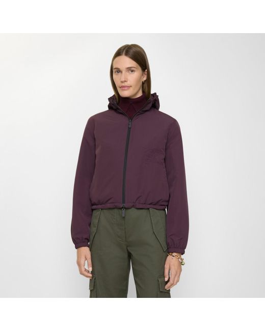 Burberry Purple Cropped Reversible Check Hooded Jacket