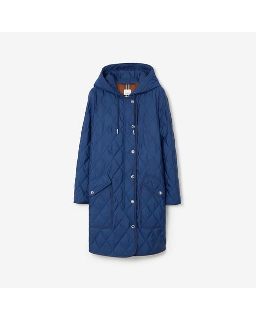 Burberry Blue Diamond Quilted Nylon Hooded Coat
