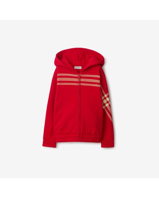 Burberry Red Check Cotton Zip Hoodie for men