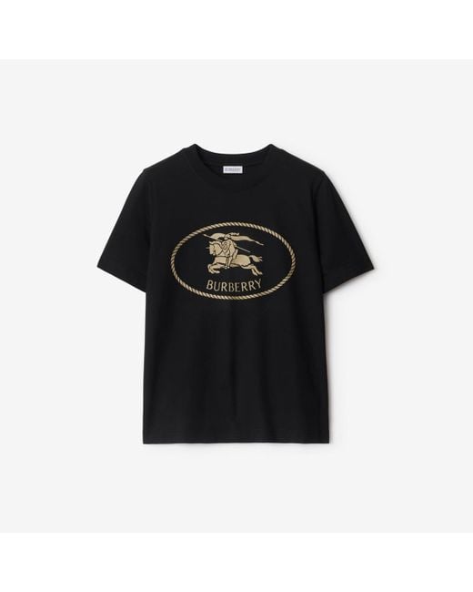Burberry Black Cotton T-Shirt With Knight Stamp