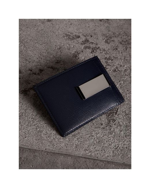 Burberry London Leather Money Clip Card Case Dark Navy in Black for Men Lyst