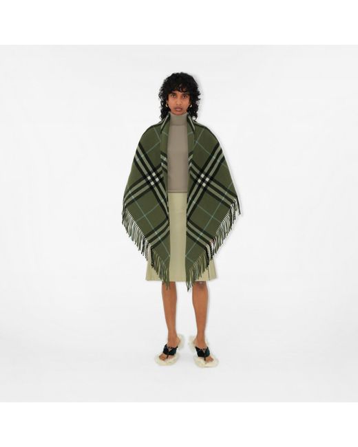 Burberry Green Cape aus Wolle in Check