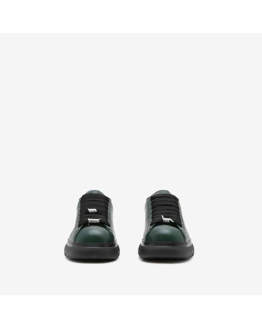 Burberry Green Leather Ranger Shoes for men