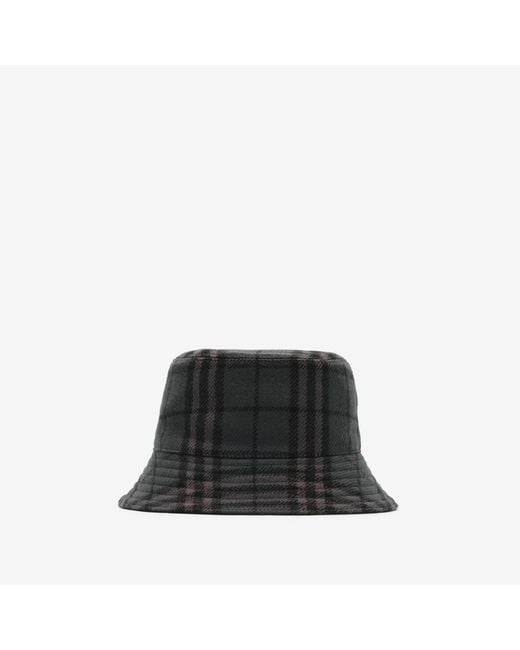 Burberry Black Reversible Check Wool Bucket Hat for men