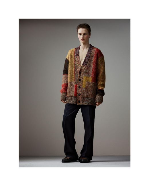 Burberry Multicolor Wool Linen Mohair Blend Mouliné Oversized Cardigan for men