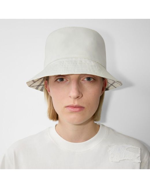 Burberry White Cotton Blend Bucket Hat for men