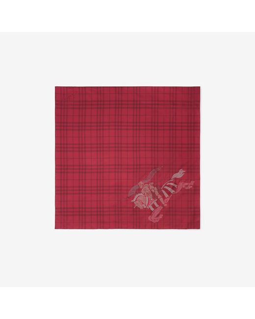 Burberry Red Crystal Knight Check Silk Scarf