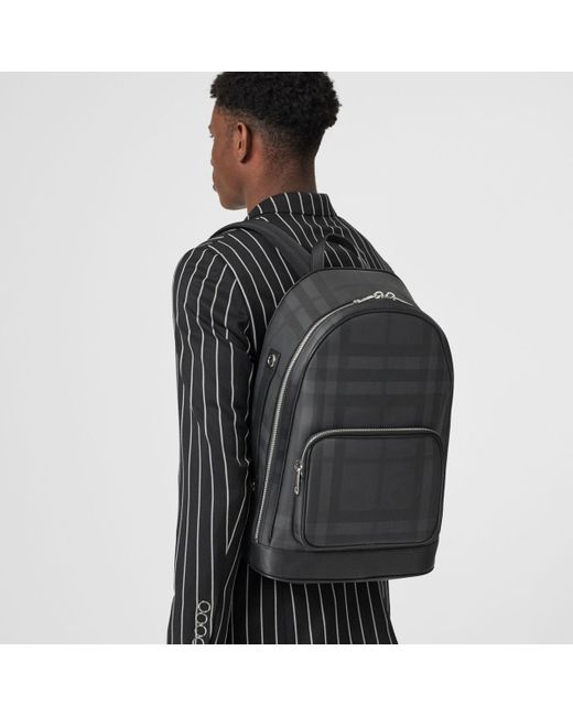 london check and leather backpack