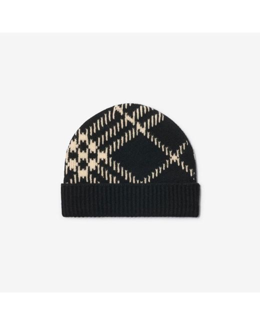 Burberry Black Check Cashmere Blend Beanie for men