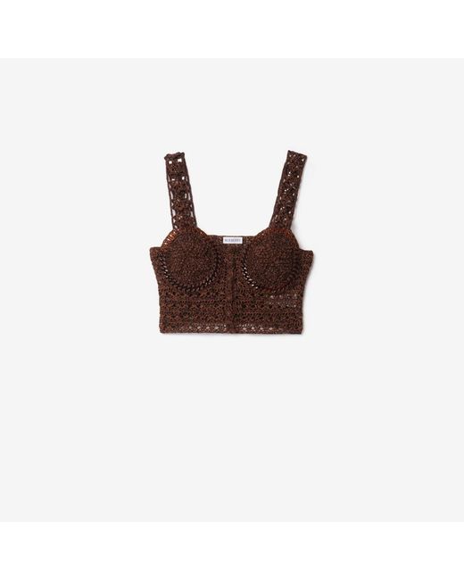 Burberry Brown Cropped Crochet Mouliné Cotton Top