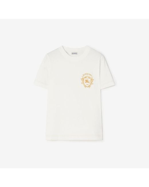 Burberry White Knight Crest Cotton T-Shirt
