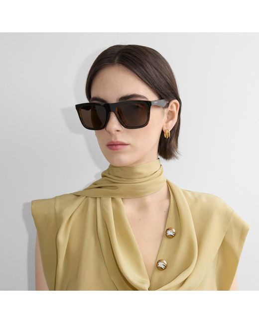 Burberry Black Embossed Check Square Sunglasses for men