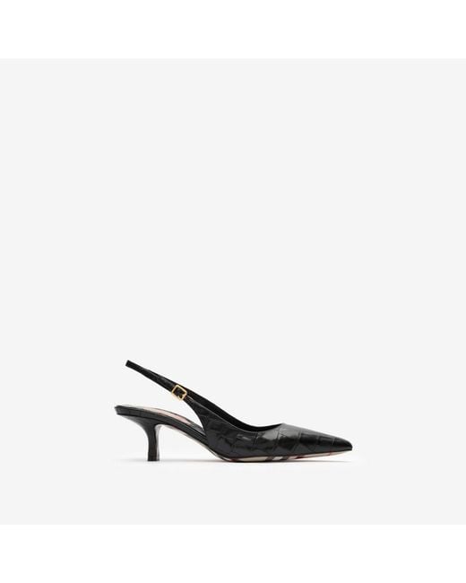 Burberry Black Crocodile-Effect Leather Dame Slingback Pumps