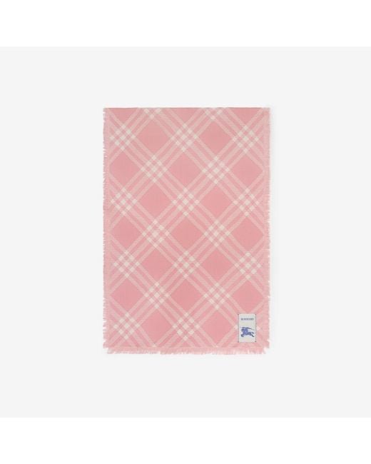 Burberry Pink Wide Check Wool Silk Scarf