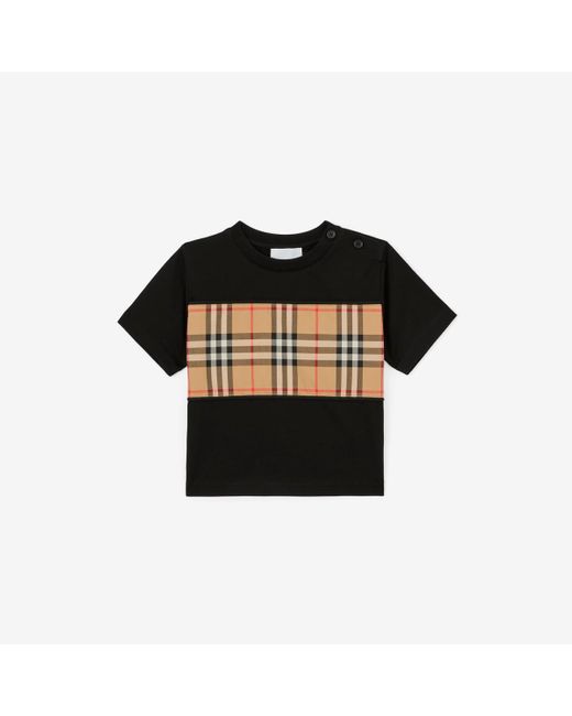 Burberry Black Vintage Check Panel Cotton T-shirt for men