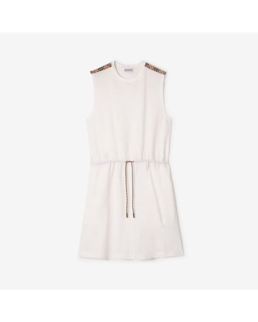 Burberry White Check Trim Cotton Jersey Dress
