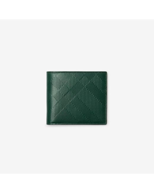 Burberry Green Leather Check Bifold Wallet for men
