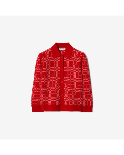 Burberry Red Check Wool Blend Cardigan