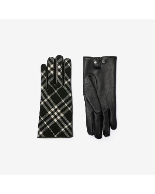 Burberry Black Check Wool Cashmere Gloves for men