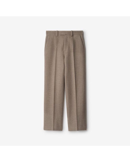 Burberry Brown Pinstriped Wool Blend Tailored Trousers for men