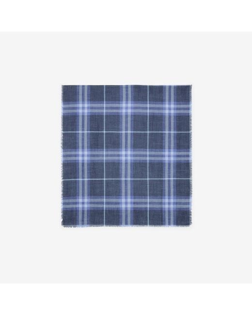 Burberry Blue Reversible Check Wool Silk Scarf