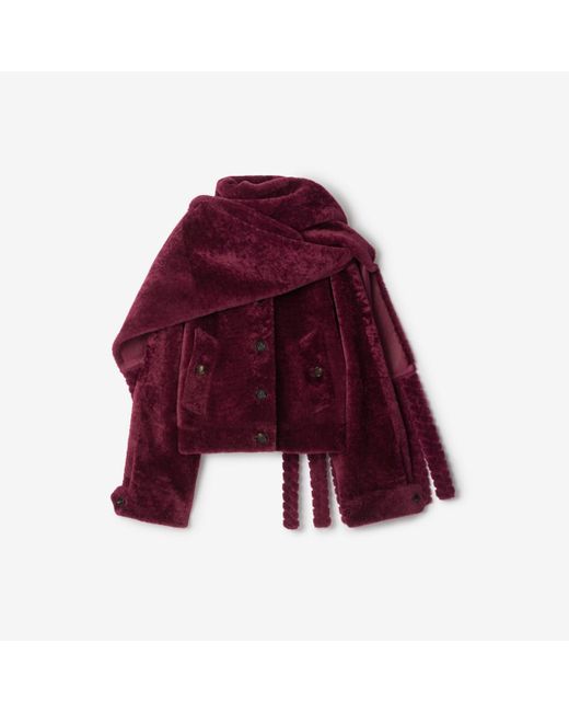 Burberry Purple Detachable Scarf Shearling Jacket