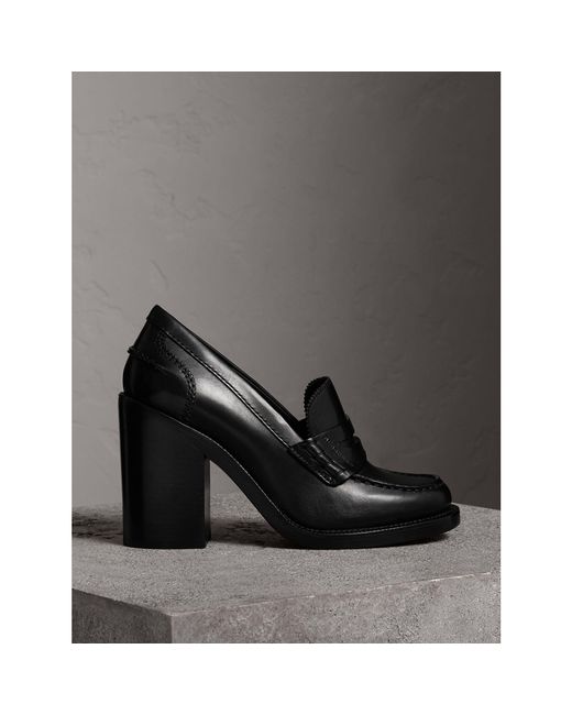 Burberry Black Leather Block-heel Penny Loafers