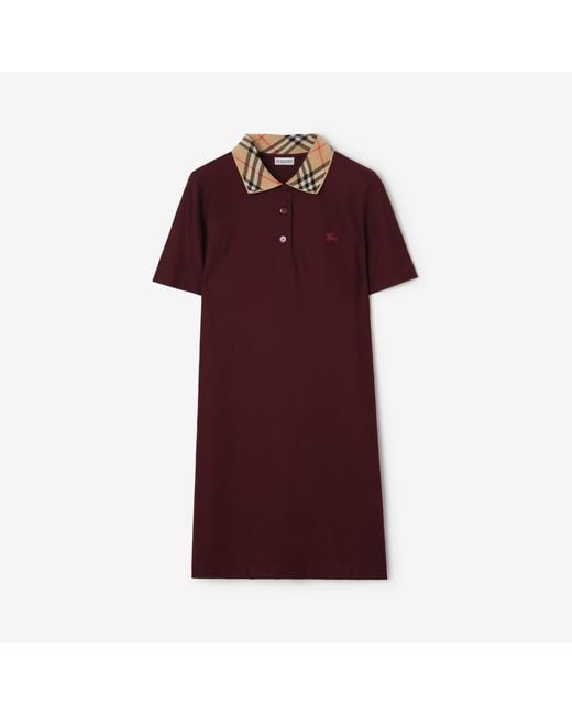 Burberry Red Check Collar Cotton Polo Shirt Dress