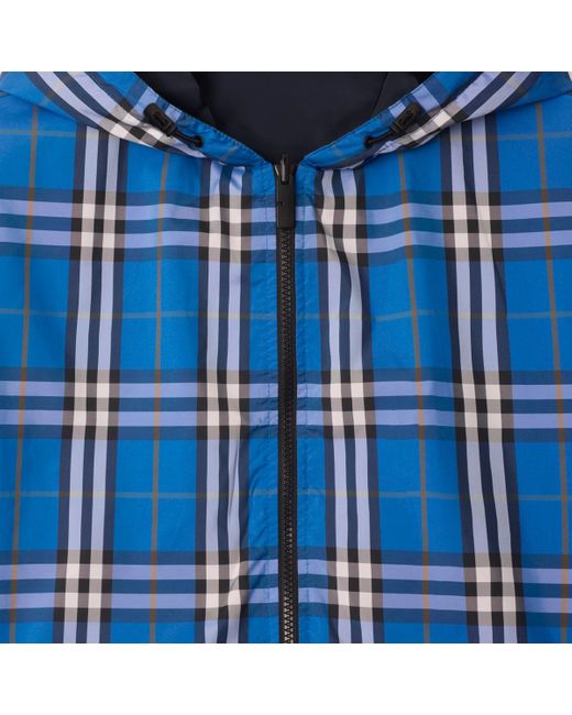Burberry Blue Reversible Check Hooded Jacket for men