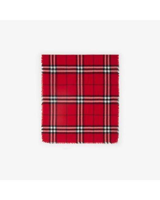 Burberry Red Wide Check Wool Scarf