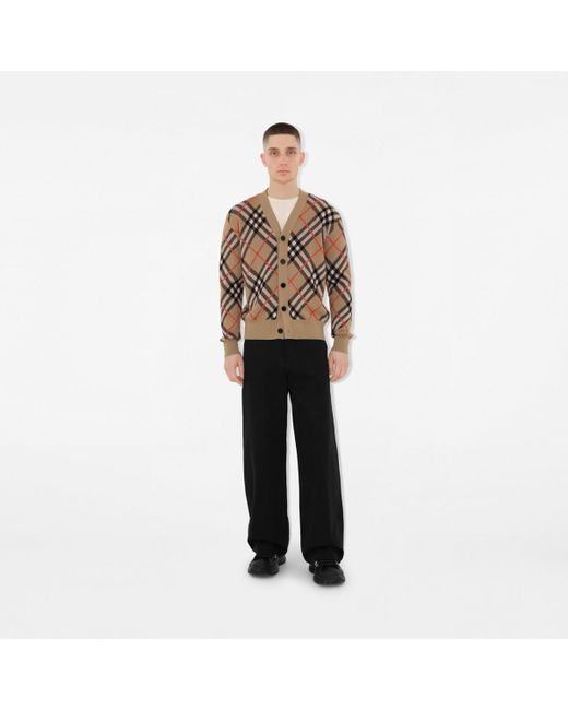 Burberry Brown Check Wool Blend Cardigan for men