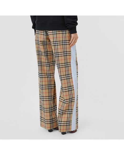Burberry Vintage Check Stretch Cotton Trousers in Natural | Lyst