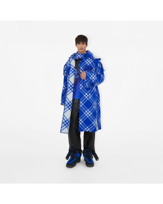 Burberry Check Wool Blanket Cape in Blue for Men Lyst