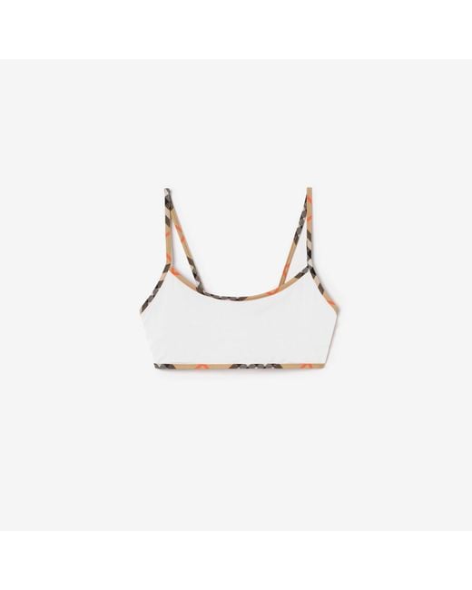 Burberry White Check Trim Bikini Top